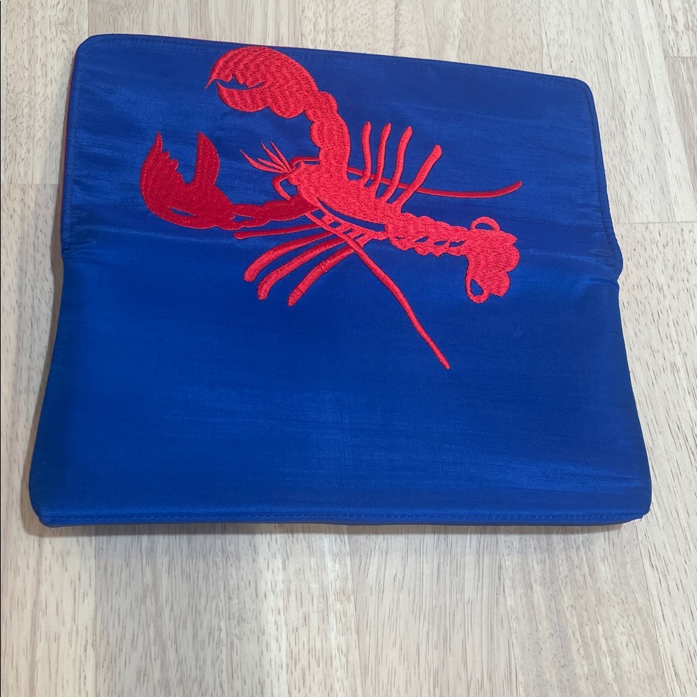 Vintage lobster novelty graphic embroidered silk clutch evening bag - Picture 4 of 11
